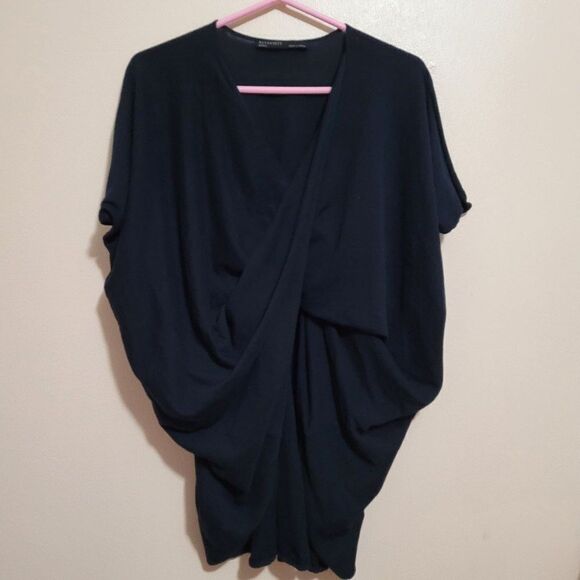 Allsaints Small Navy Blue Itat Reversible Tee Sweater Short Sleeve Twist - Picture 1 of 4